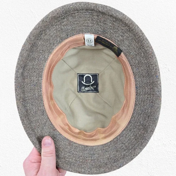 70s Vintage Brown Tweed Borsalino USA Union Made Casual Fedora Safari Wool Hat